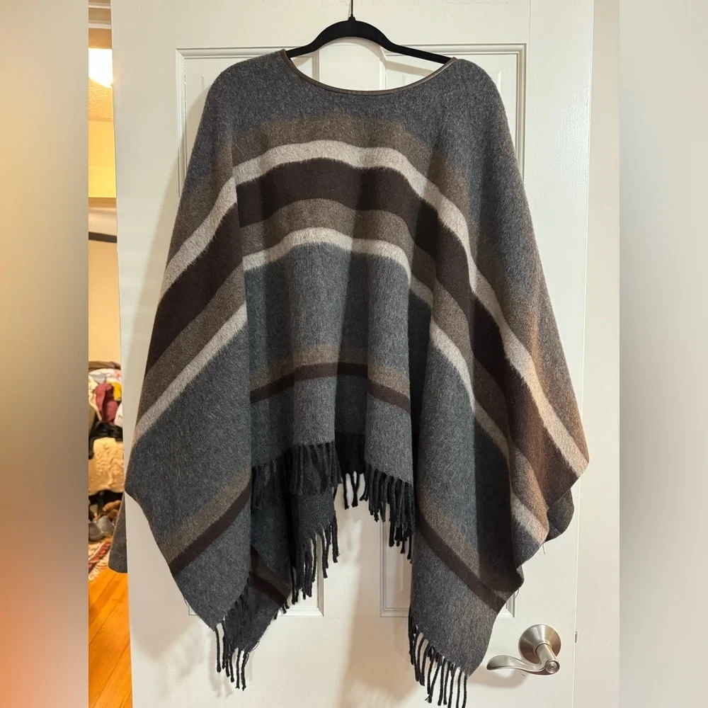 Sandro Gray and Brown Striped Poncho - Picture 2 of 3